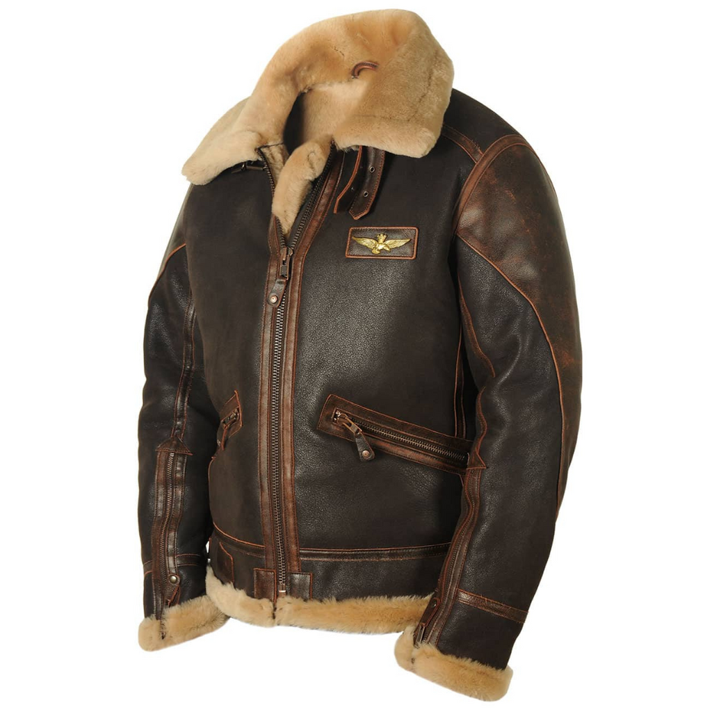 Men's bomber jacket with fleece collar displayed flat