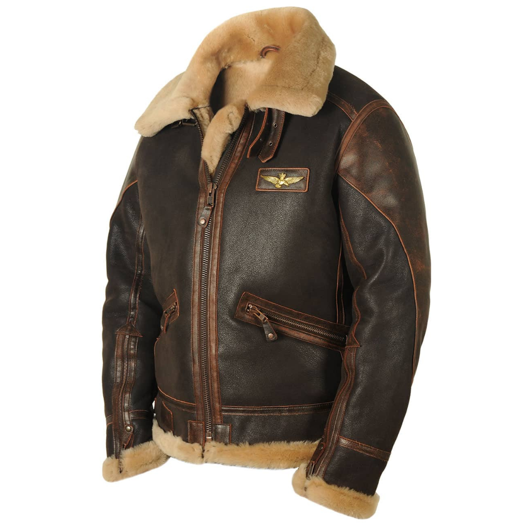 Men's bomber jacket with fleece collar displayed flat