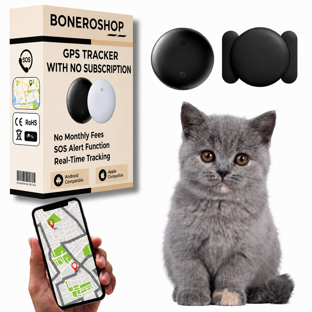 Compact GPS pet tracker securely attached to a cat collar, highlighting its lightweight design and easy attachment.