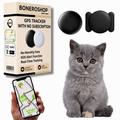 Compact GPS pet tracker securely attached to a cat collar, highlighting its lightweight design and easy attachment.