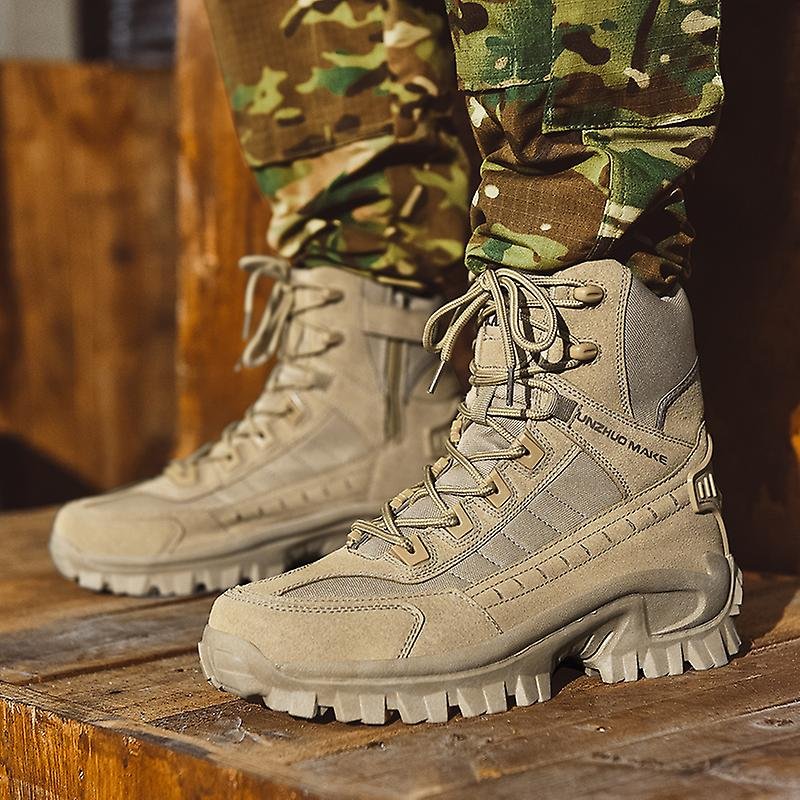 Waterproof puncture-resistant military boots for outdoor use shown from multiple angles