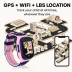 Children's GPS smart watch displaying live location tracking and safety features.