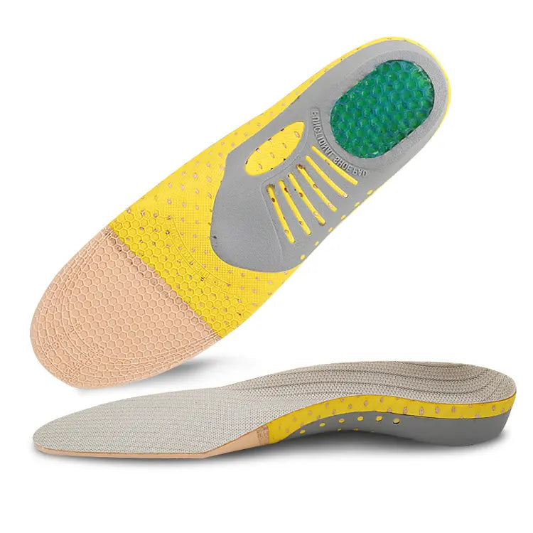 ConfortPlus™ orthopaedic insoles fitted inside a trainer, illustrating universal compatibility and ergonomic comfort