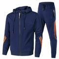 Men's sports tracksuit set displaying breathable material and versatile styling for fitness and leisure.