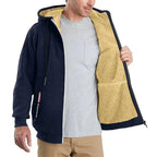 TOMMY fleece zip-up hooded sweatshirt in black, front view.