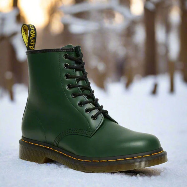 Martens leather boots showing durable construction and anti-slip sole detail