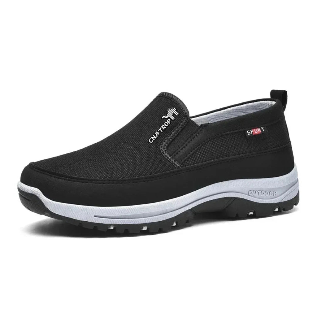 Close-up view of OrthoPro shoes showing wide toe box and ergonomic design