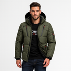 Nordfall Men's Winter Parka side view displaying windproof outer layer and functional styling.