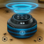 Close-up view of ultrasonic spider repeller showing compact design and indicator light.