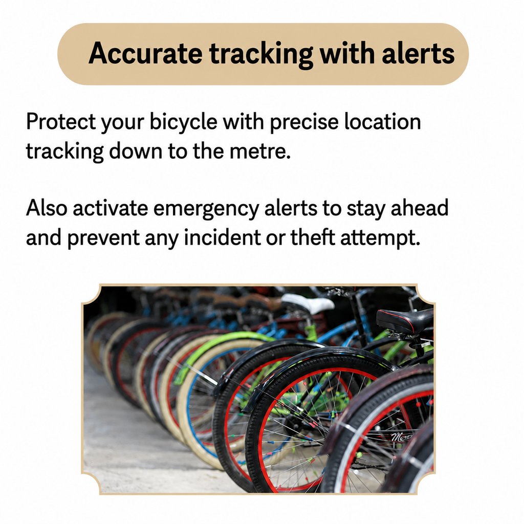 Bicycle GPS tracker displaying live location tracking on mobile phone using Apple and Google Find My platforms
