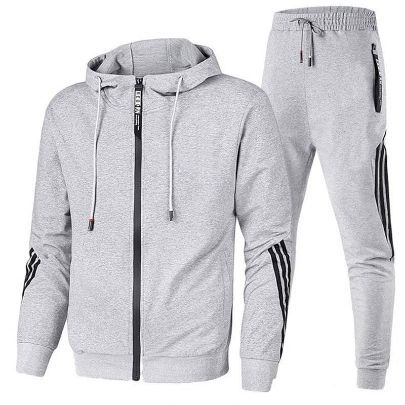Close-up detail of comfortable men's tracksuit fabric showing high-quality construction and finish.