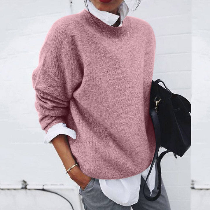 Model wearing the stylish cashmere jumper, demonstrating the comfortable modern fit and timeless elegance.