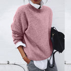 Model wearing the stylish cashmere jumper, demonstrating the comfortable modern fit and timeless elegance.