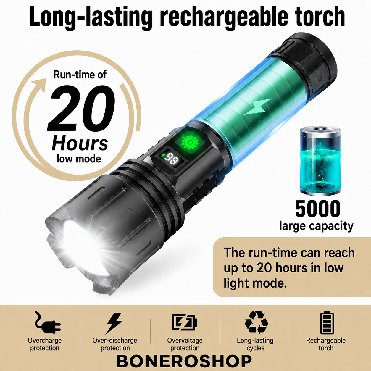 Lightweight aluminium torch engineered for comfortable one-handed operation