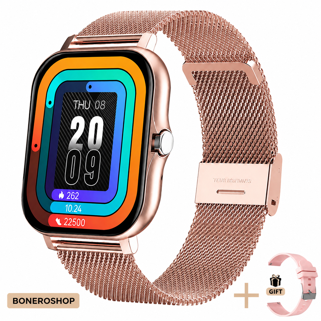 Women's smartwatch available in elegant colour range including gold, pink, black and silver finishes