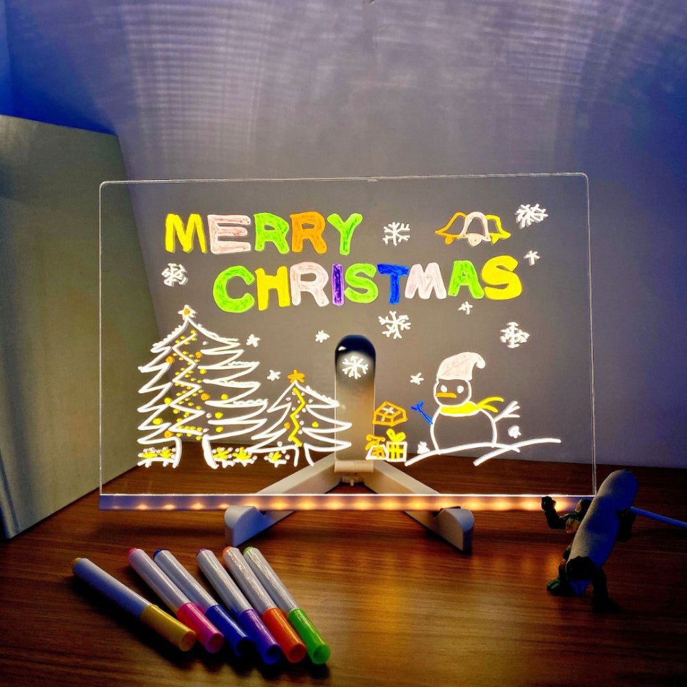 GlowCraft LED writing tablet showing even backlight illumination with stand and USB cable