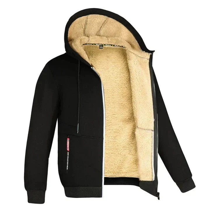 TOMMY fleece zip-up hooded sweatshirt in grey, front view.