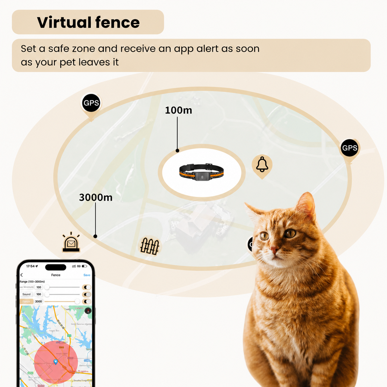 Waterproof IP65 GPS pet collar resisting rain, dirt and outdoor weather conditions