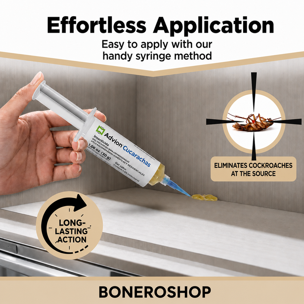 Pest elimination gel syringe featuring Indoxacarb active ingredient for indoor use