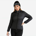 Lightweight puffer jacket for women displayed in black colour
