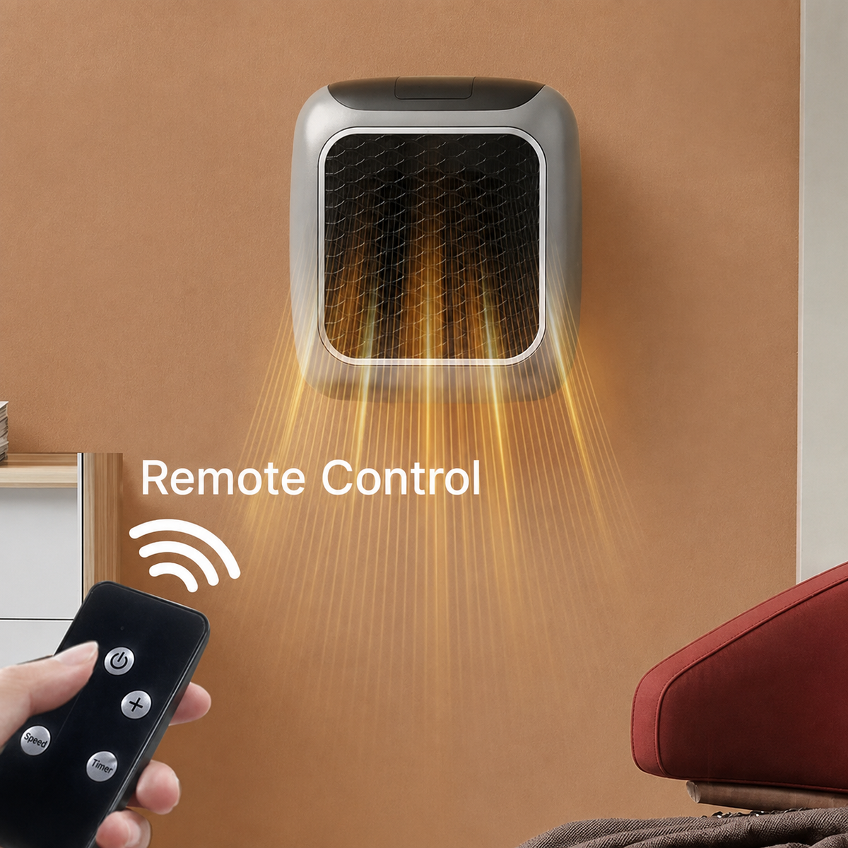 BONEROSHOP compact ceramic heater technical specifications and dimensions diagram