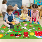Children creating farm stories with the StoryFelt Montessori felt board