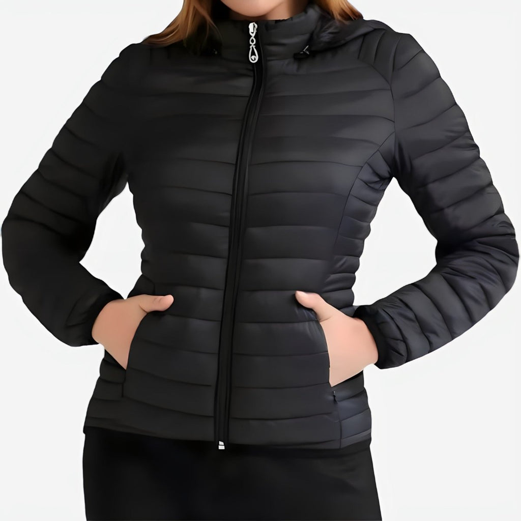 Lightweight puffer jacket for women displayed in burgundy colour