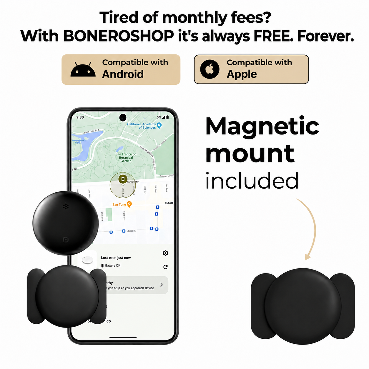Bicycle GPS tracker featuring IP67 waterproof casing and CR2032 battery slot offering 24-month runtime