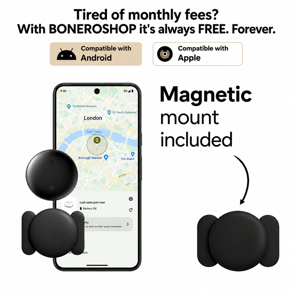GPS Tracker for Elderly – No Monthly Fees – Works with iPhone & Android