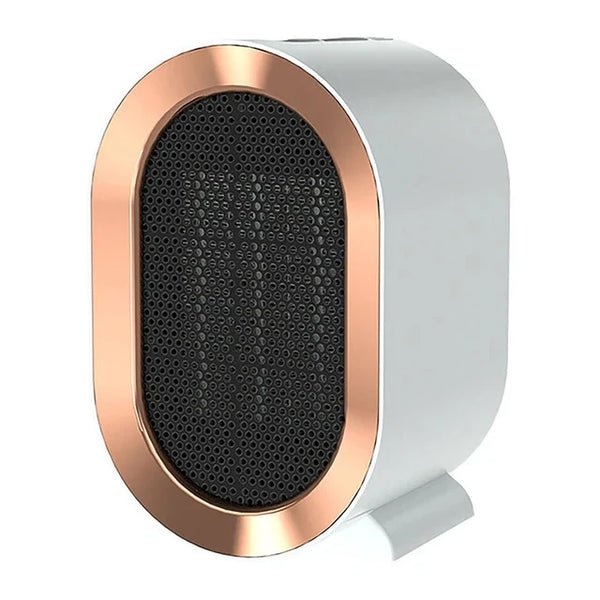 HeatFlow ceramic heater technical specifications display showing 1200W power, PTC technology and compact 17cm dimensions