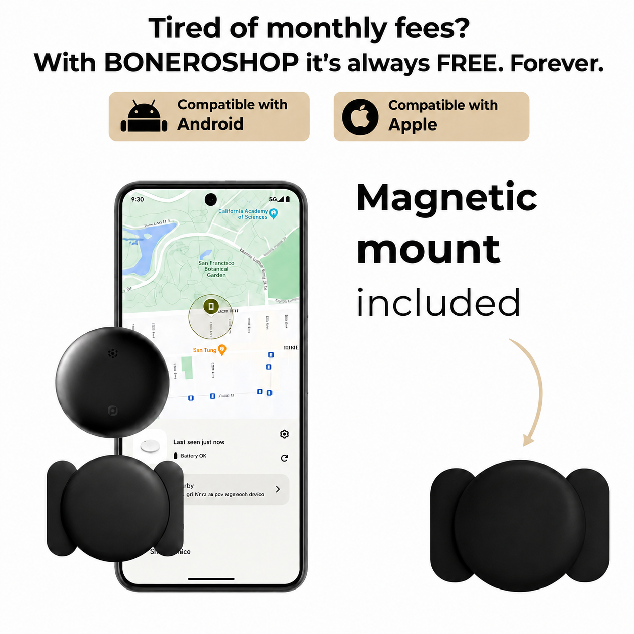 IP67 weatherproof GPS tracker powered by CR2032 battery for vehicle security