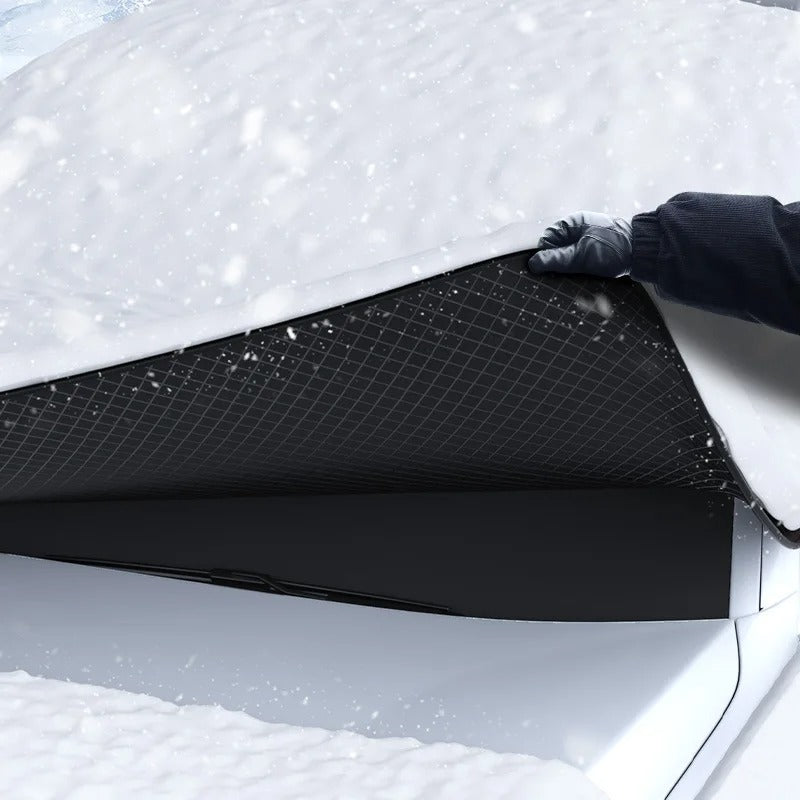 IceCover™ Magnetic Anti-Snow Car Cover being easily fitted to a windscreen with integrated magnets