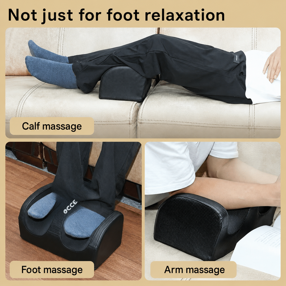 3D Shiatsu foot massager versatile use on calves, showing adjustable positioning