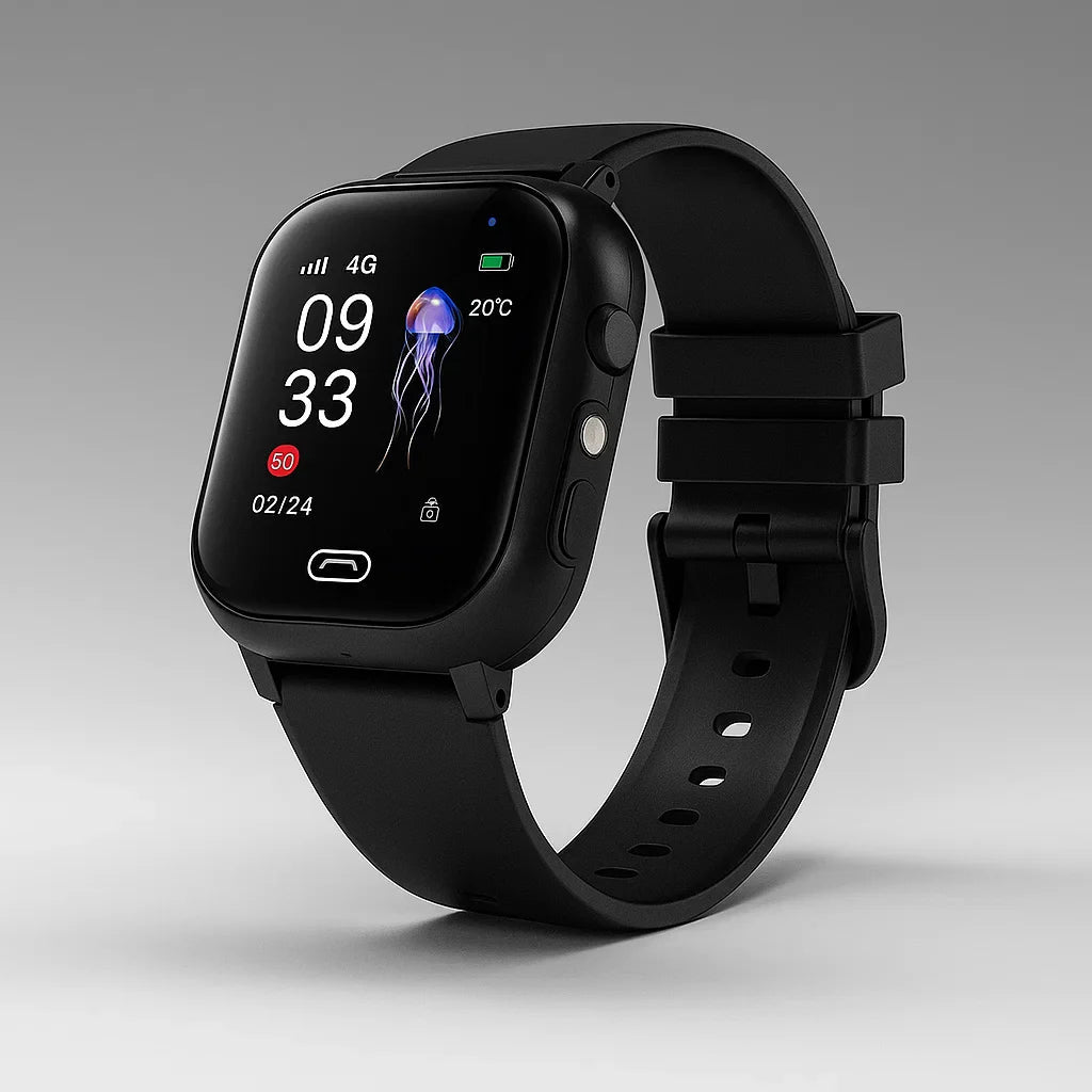 Waterproof kids' GPS watch being worn during active play, showing IP67 splash resistance
