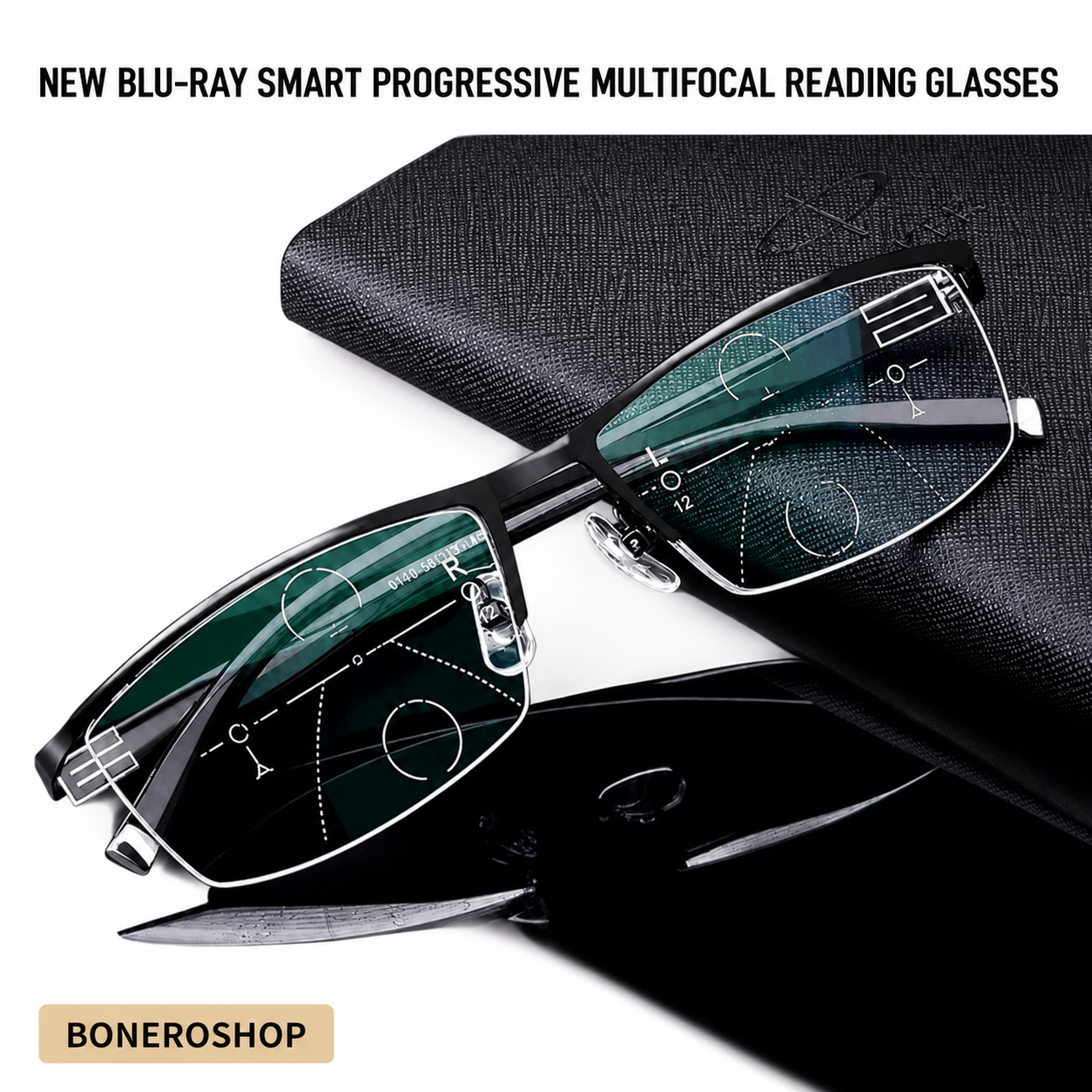Person wearing BONEROSHOP German Progressive Reading Glasses comfortably reading and working on a laptop.