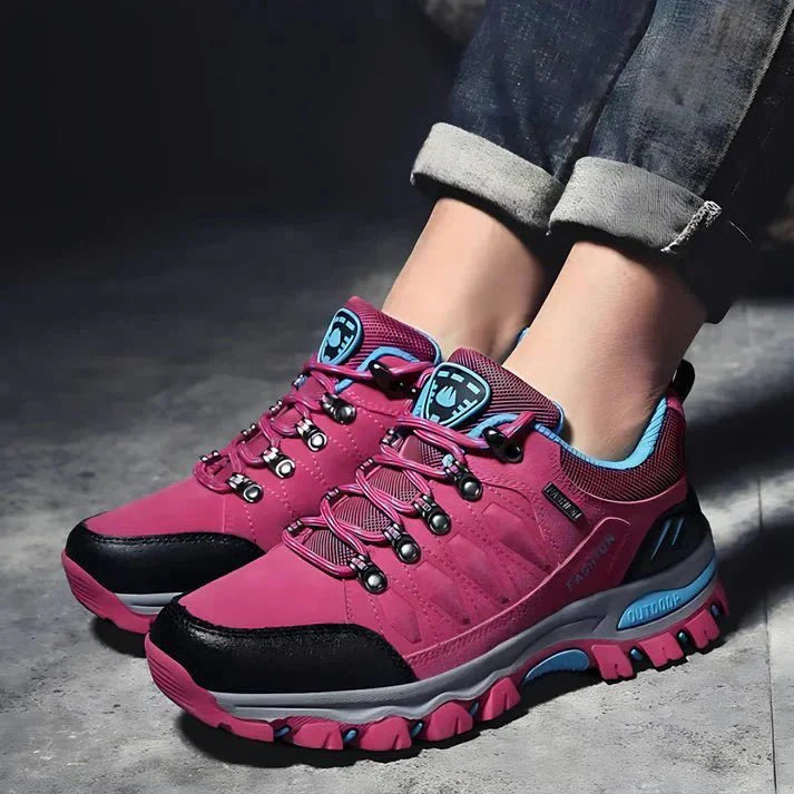 Side view of women's lightweight hiking shoes with advanced cushioning technology