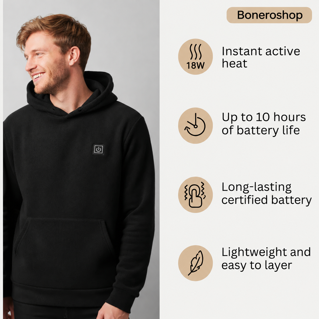 Rechargeable power bank for the Boneroshop X Heated Hoodie with USB charging cable