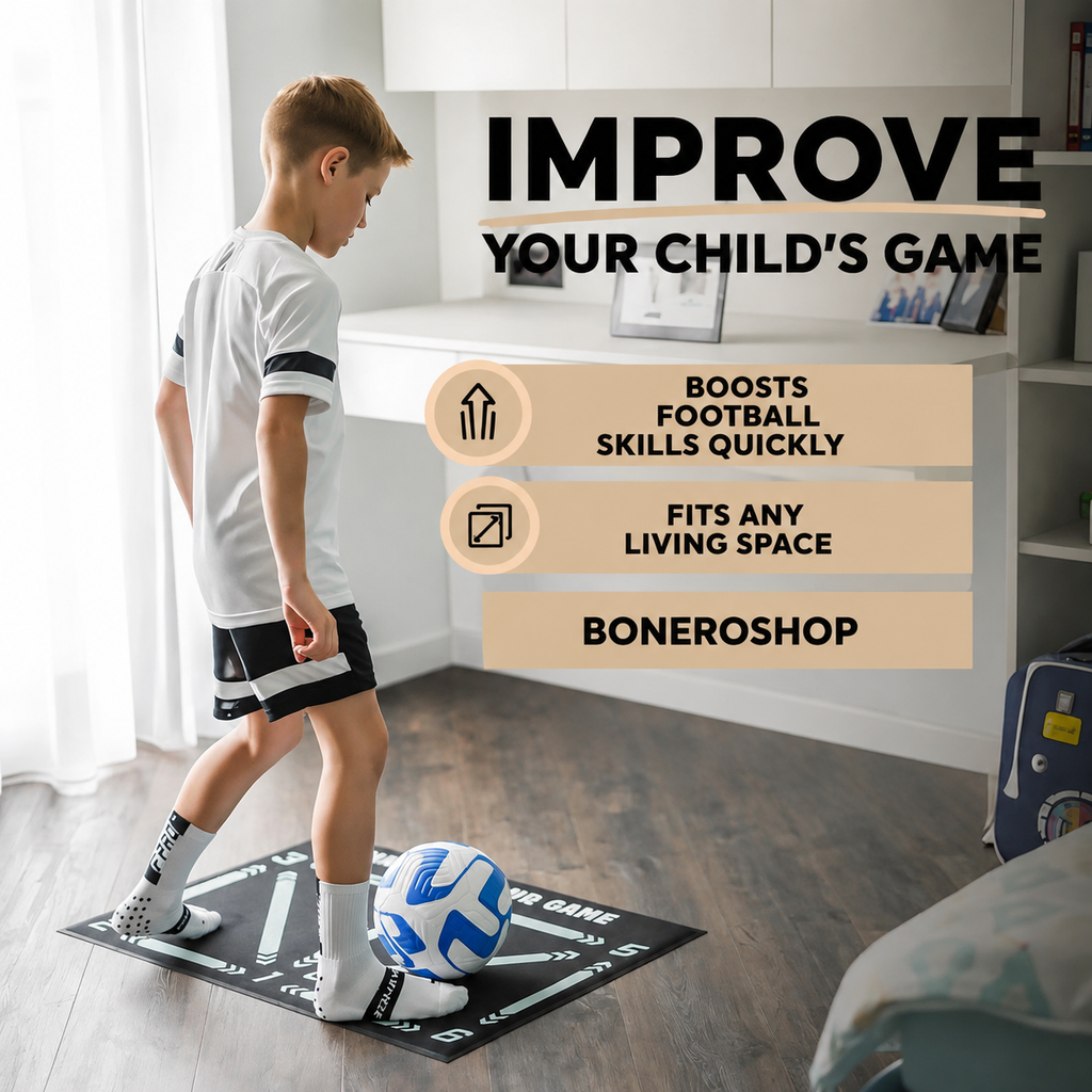 Player performing dribbling exercises on Football Pro Training Mat indoors