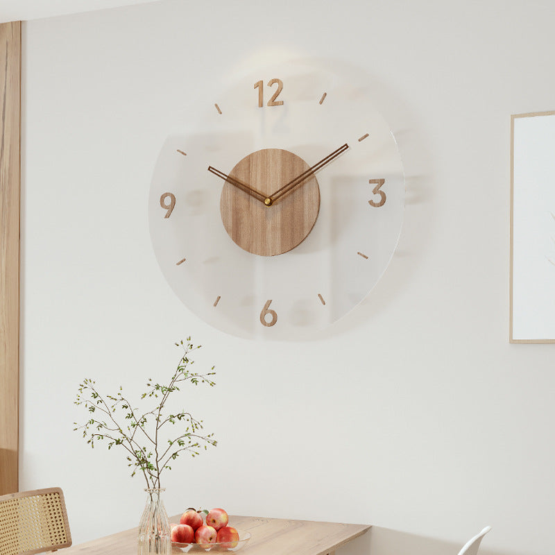 Detail of silent quartz movement and wooden construction of wall clock