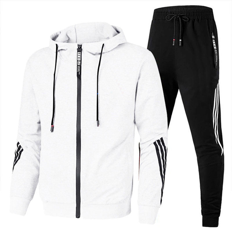 Man wearing comfortable sports tracksuit during workout, demonstrating freedom of movement.
