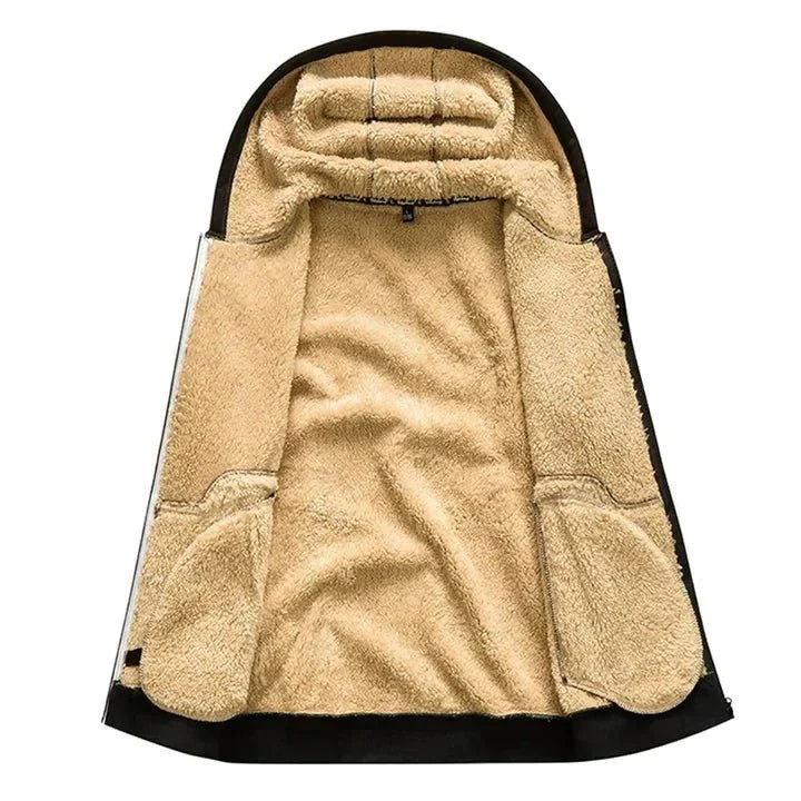 TOMMY fleece zip-up hooded sweatshirt in brown, front view.