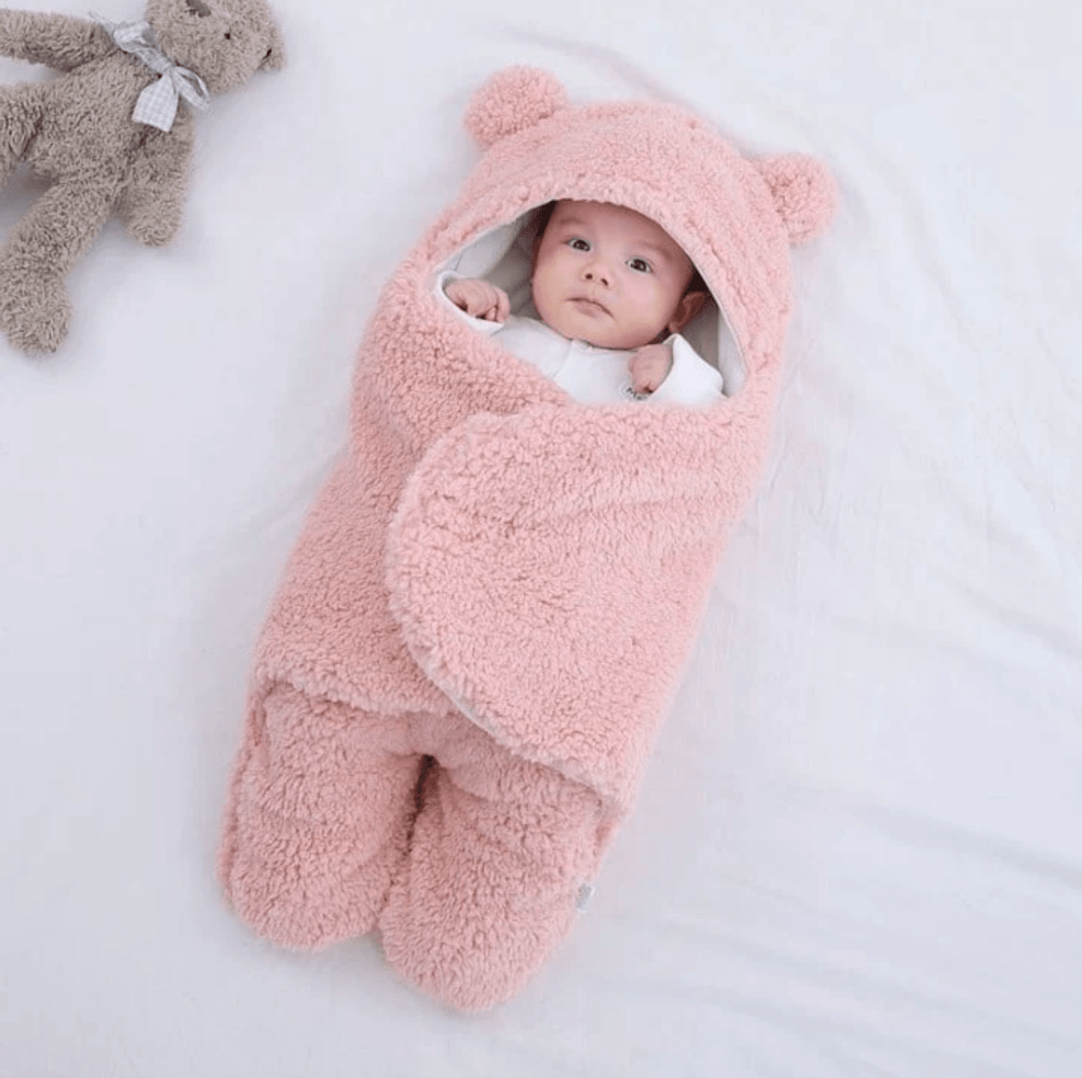 BONEROSHOP sleeping bag in pink colour, displaying the double fold-over design for easy nappy access.