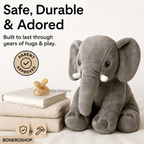 Close-up view of plush elephant pillow texture and reinforced stitching quality