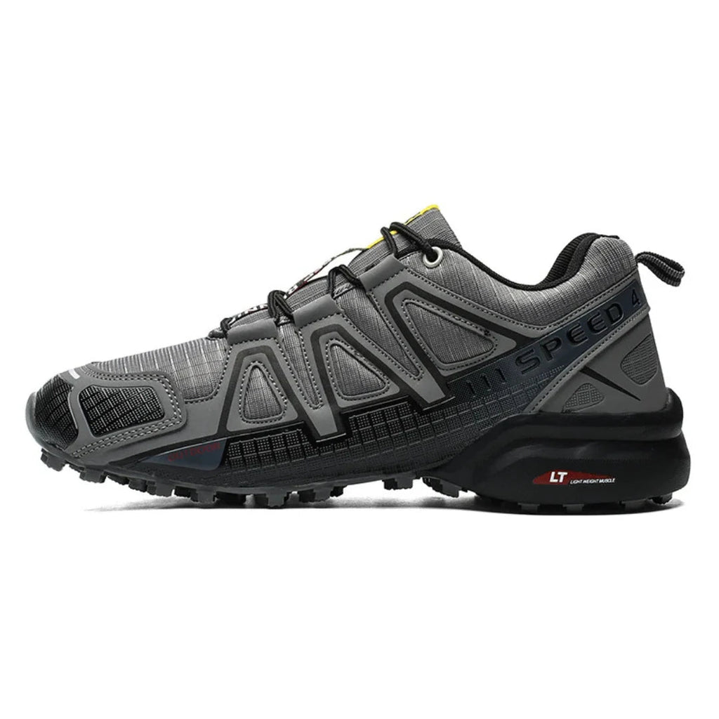 SpeedCross IV trainers detail view of QuickLace fastening system and secure fit construction.