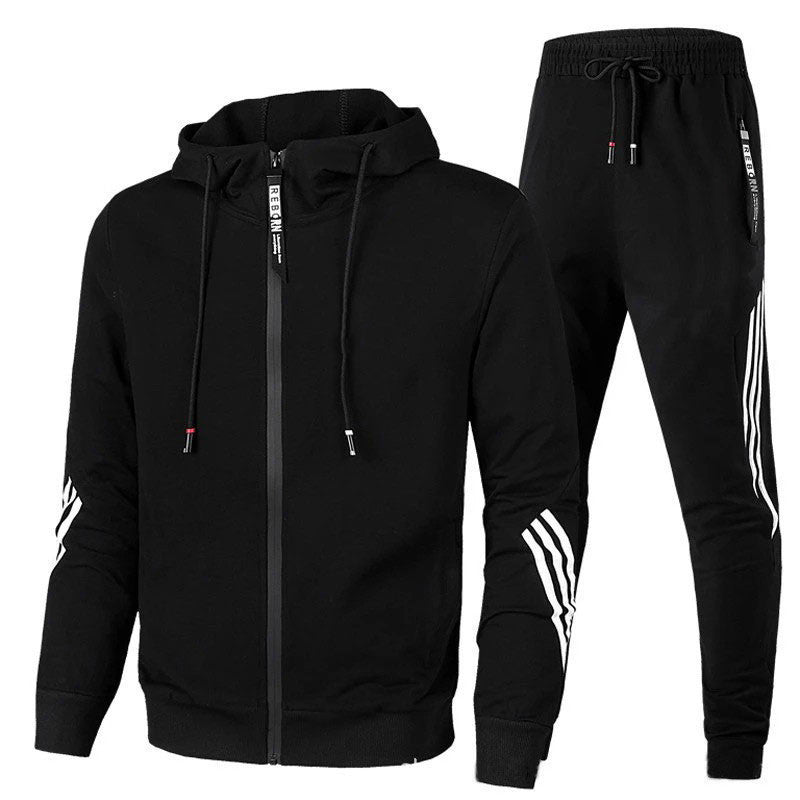 Full view of men's tracksuit set showing jacket and trousers in coordinated design.