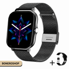 Women's smartwatch screen showing incoming call and message notification alerts