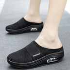 Detailed view of OrthoAir breathable mesh upper fabric keeping feet cool and dry