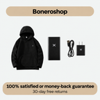 Interior view of Boneroshop X Heated Hoodie showing fleece lining and internal power bank pocket