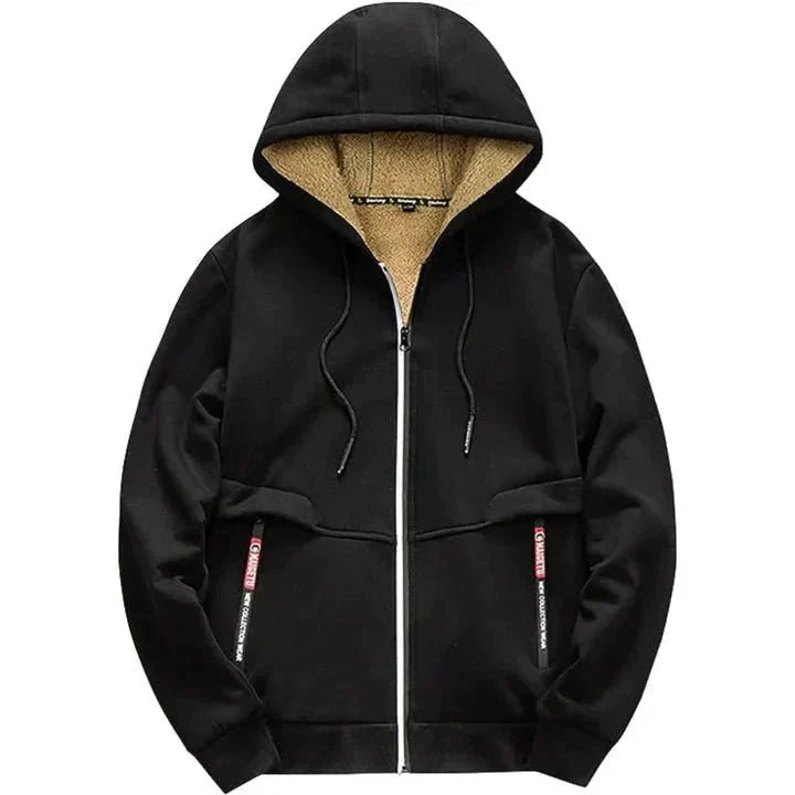TOMMY fleece zip-up hooded sweatshirt in white, front view.