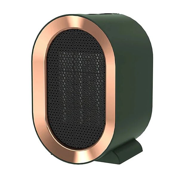 HeatFlow electric heater colour options: emerald green, black, blue and white finishes with Scandinavian-inspired design